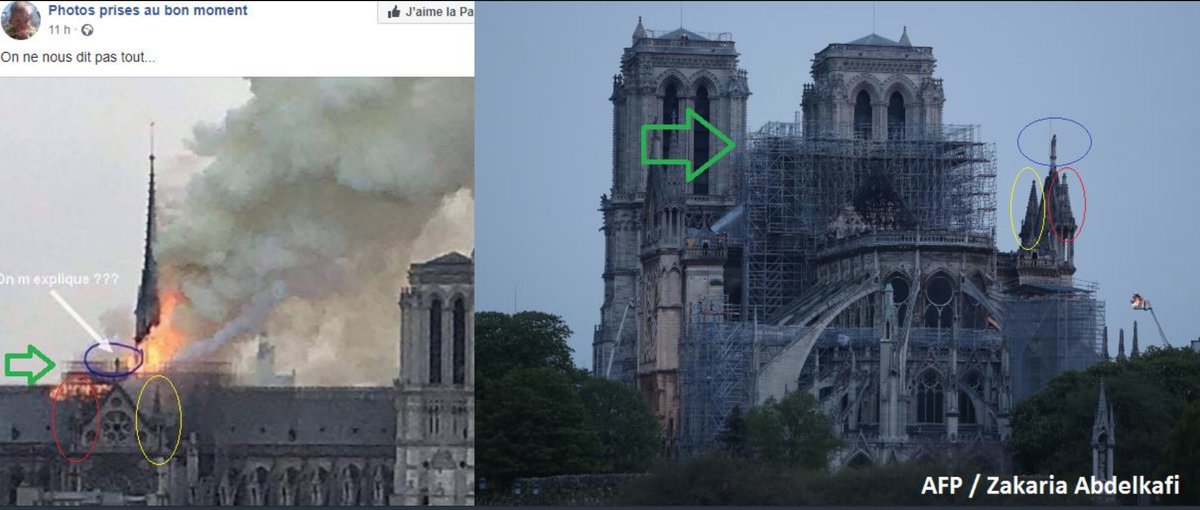Comparativo que desmiente un hombre cerca del incendio de Notre Dame