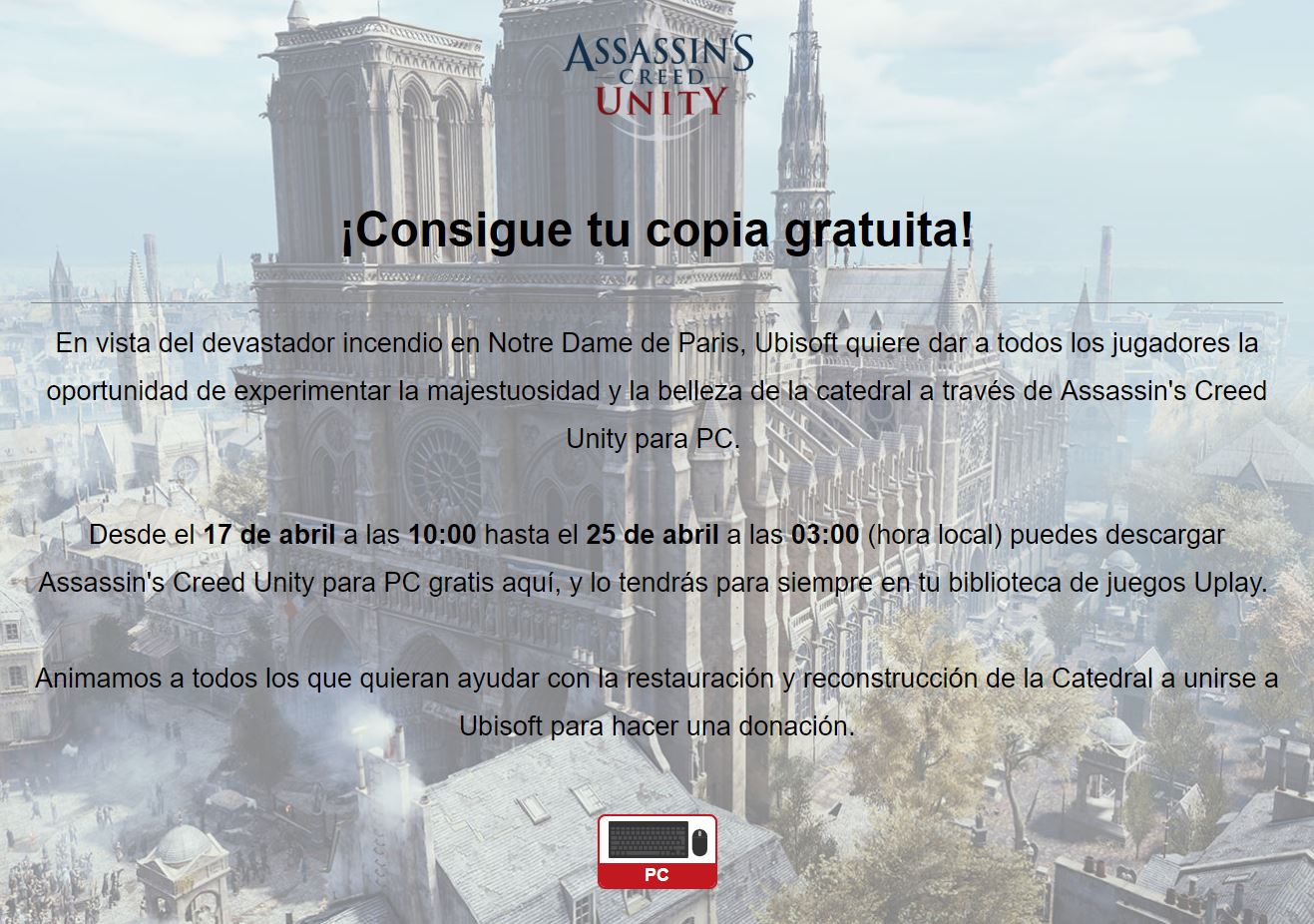 Sitio de descarga de Assasin's Creed Unity